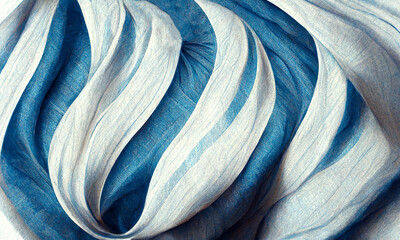 Blue and white texture background. Clothes material backdrop. 3D rendering image.