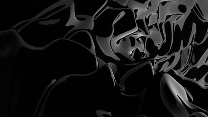 Abstract black background. Smooth black wave plastic. Dark luxury texture. Oil, petroleum, rock-oil. Silk, satin. Black tar, gum. 