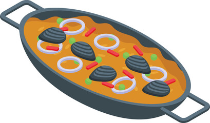 Paella icon isometric vector. Spanish food. Seafood cuisine