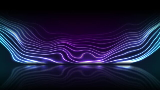 Blue ultraviolet neon liquid waves with reflection. Abstract shiny technology retro background. Seamless looping futuristic motion design. Video animation Ultra HD 4K 3840x2160
