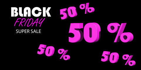 50 percent discount on black background, Black Friday, sale