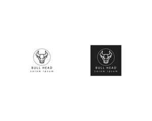 Angry African Bison Bull Head, Silhouette buffalo head Front view logo design template, American buffalo head face element for logo, label, emblem, sign Isolated white background vector illustration