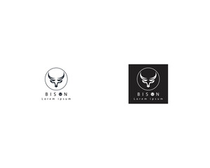 African Longhorn Bison Bull Head Icon, Silhouette buffalo head Front view logo design template, American buffalo head face element for logo, label, emblem, sign on white background vector illustration