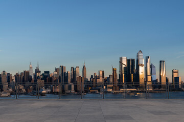 Skyscrapers Cityscape Downtown, New York Skyline Buildings. Beautiful Real Estate. Sunset. Empty rooftop View. Success concept.
