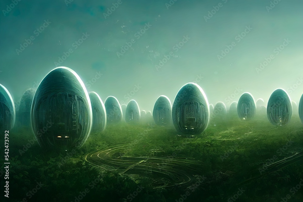 Wall mural ai generated 3d image of abstract buildings on mars