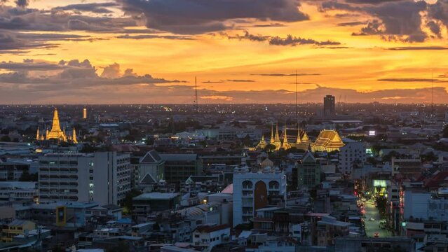 Bangkok city skyline day to night sunset timelapse at Bangkok downtown, Thailand 4K time lapse