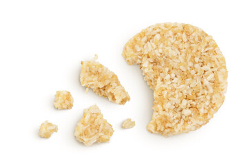 coconut cookies with white flax seeds and honey isolated on white background. Healthy food. Top view. Flat lay