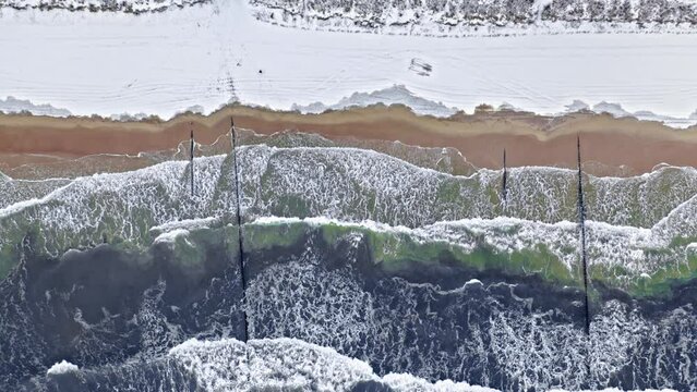 Hel peninsula with snow on beach, Baltic Sea in winter