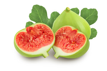 Ripe green fig fruit isolated on white background with full depth of field
