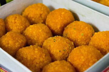 Closeup shot of falafel balls in a box