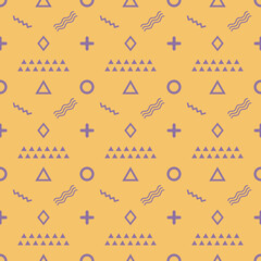 Memphis geometric seamless pattern with arrows and symbols