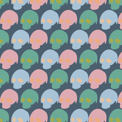 seamless vector pattern with colorfull skull on blue background