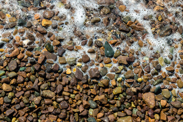 Stones polished by the wave action of the sea on Jasper Beach, near Bucks Harbor, Maine
