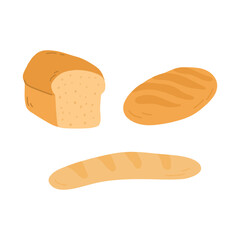 Hand draw bakery product. Baguette,bread,croissant.