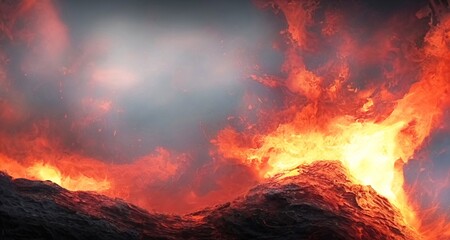 big fire on ocean or oil. war, confliction, splash, rendering illustration.
