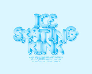 Modern banner Ice Skating Rink with frozen style 3d letters on blue background