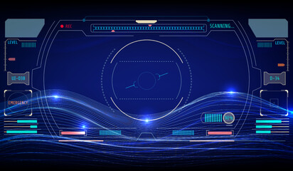 HUD aerial view UI, GUI screen element explorer in galaxy land scape cyberspace wireframe concept vector.