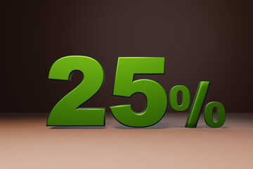 purchase promo marketing 25 percent off discount, favorable loan offer green text number 3d render