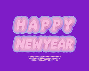 Modern banner Happy New Year with original multilayer font pink blue gradient colors