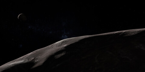 Varuna surface, trans-Neptunian object, with moon or satellite orbiting around
