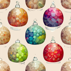 Seamless christmas decoration bubbles, watercolor xmas balls endless pattern. Winter holidays