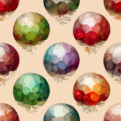Seamless christmas decoration bubbles, watercolor balls background pattern. Winter holidays
