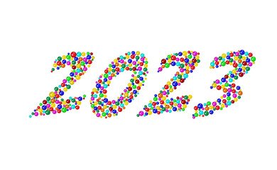 2023 from colored balloons. Vector illustration of the symbol of 2023 made from a set of colorful balloons. Sketch for creativity.