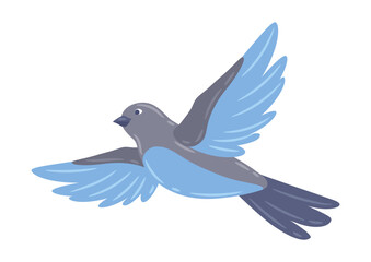 Illustration of cute flying bird. Image of birdie in simple style.