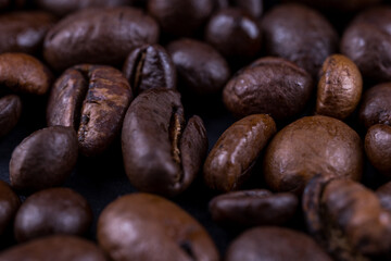 Roasted coffee beans macro photo