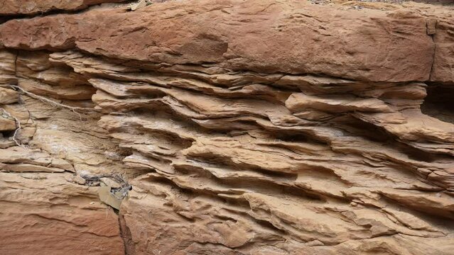 Panning the sandstone layers in Daddy Canyon in the Utah desert in the Book Cliffs off Nine Mile Canyon.