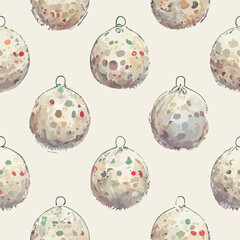 Seamless christmas decoration balls, watercolor balls background pattern. Winter collection