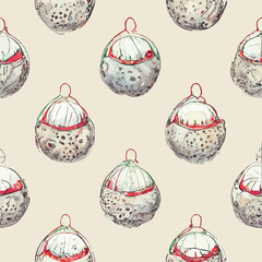 Seamless christmas decoration balls, aquarelle balls endless background pattern. New-year collection