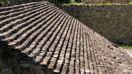 Sloping wall on the ball court at Monte Alban, in Oaxaca, Mexico
