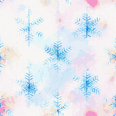 Fototapeta na wymiar Seamless pattern christmas snowflakes, watercolor endless pattern. New-year holidays