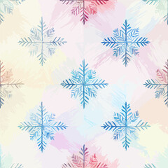 Fototapeta na wymiar Seamless christmass decoration snowflakes, aquarelle endless pattern. Winter holidays