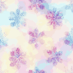 Fototapeta na wymiar Seamless pattern christmas snowflakes, watercolor endless pattern. Winter collection
