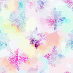 Fototapeta na wymiar Seamless pattern christmas snowflake, aquarelle endless pattern. New-year collection