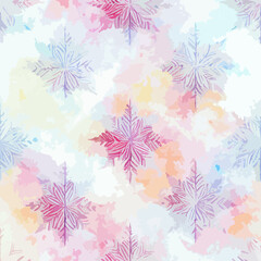 Fototapeta na wymiar Seamless pattern christmas snowflake, watercolor background pattern. New-year collection