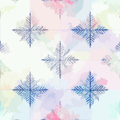 Fototapeta na wymiar Seamless christmass decoration snowflakes, watercolor endless pattern. Winter holidays
