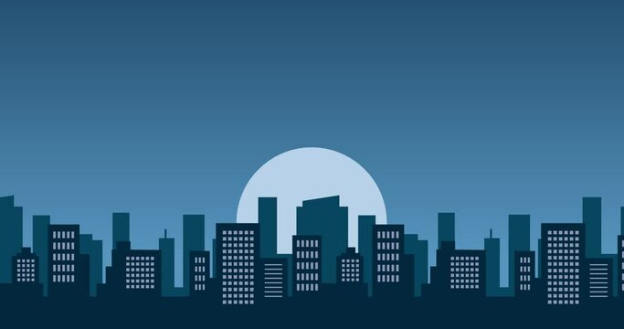 dark blue cartoon urban animation background with little moonlight under screen display