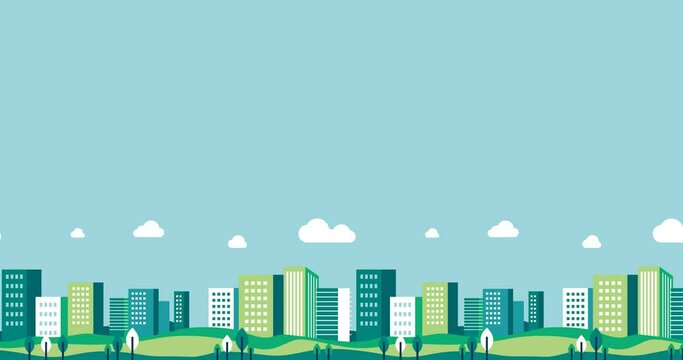 small green cartoon urban animation background under screen display