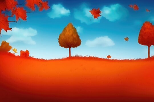 autumn landscape painting with clear blank background for product and text display. text display, clear background, painting rendering, illustration.