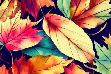 Autumn leaves background. Autumn illustration of colorful watercolor banner. 