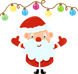 Illustration with cute cartoon Santa with a garland. Element for print, postcard and poster. Vector
illustration