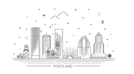Oregon, Portland line skyline vector line illustration