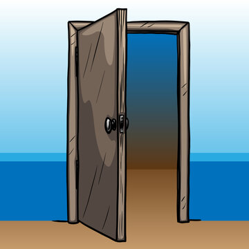 Open door color vector illustration