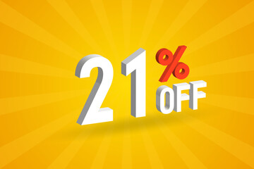 21 Percent off 3D Special promotional campaign design. 21% off 3D Discount Offer for Sale and marketing.