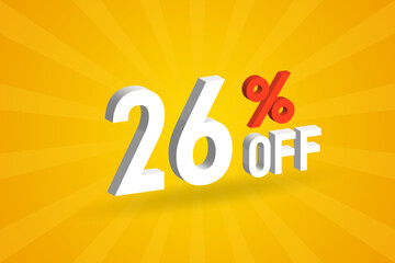 26 Percent off 3D Special promotional campaign design. 26% off 3D Discount Offer for Sale and marketing.