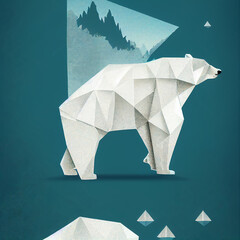 Retro background with polar bear in polygonal style