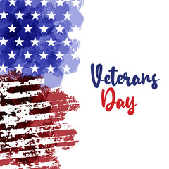 Veterans Day Creative illustration for poster, banner or social media post with grunge USA flag background.